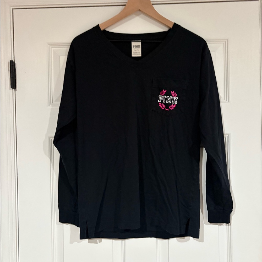 PINK Victoria's Secret Black Long Sleeve Shirt with Pink Logo